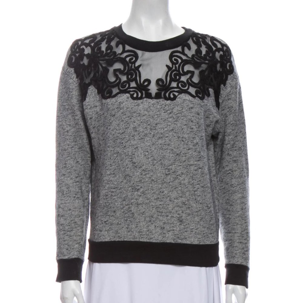 ✨SOLD✨ Sandro Grey Sweatshirt with Sheer Lace Neckline